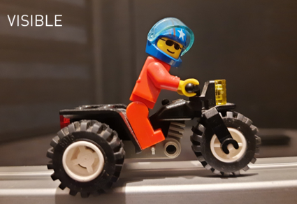 Consecutive hyperspectral images of Lego® figure Bob driving fast on his motorcycle. The processed images are displayed in real time in the SPiM software interface.