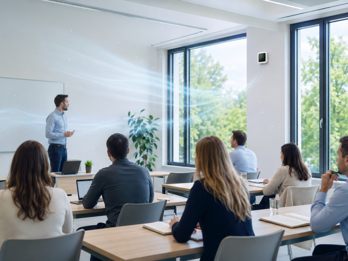 Ecomesure indoor air quality monitor installed in a classroom