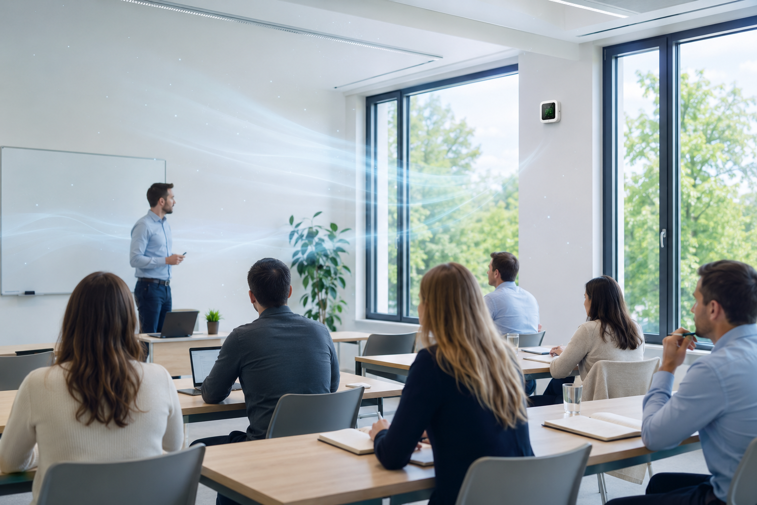 Ecomesure indoor air quality monitor installed in a classroom